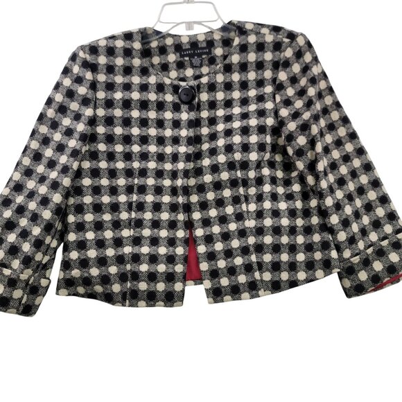 Larry Levine Womens Checkered Wool Blend Jacket Size 10 Black & White - Picture 1 of 12